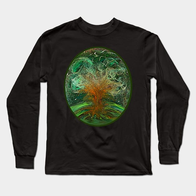 The Tree Of Life Pastel Drawing In Ellipse Long Sleeve T-Shirt by SpieklyArt